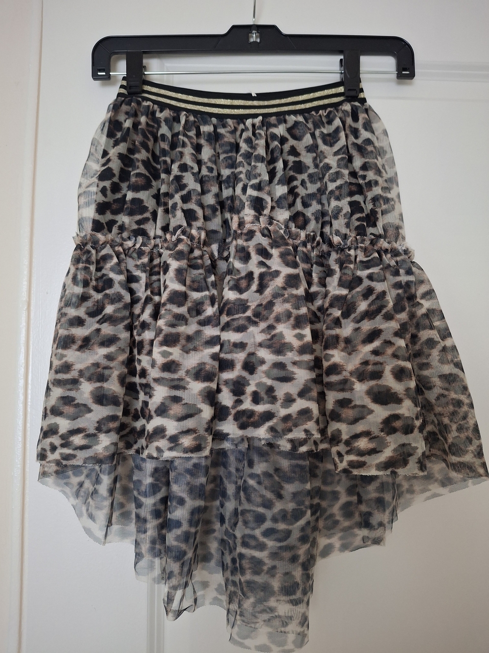 Miss Me Leopard Tiered Tulle Skirt with Striped Waistband
